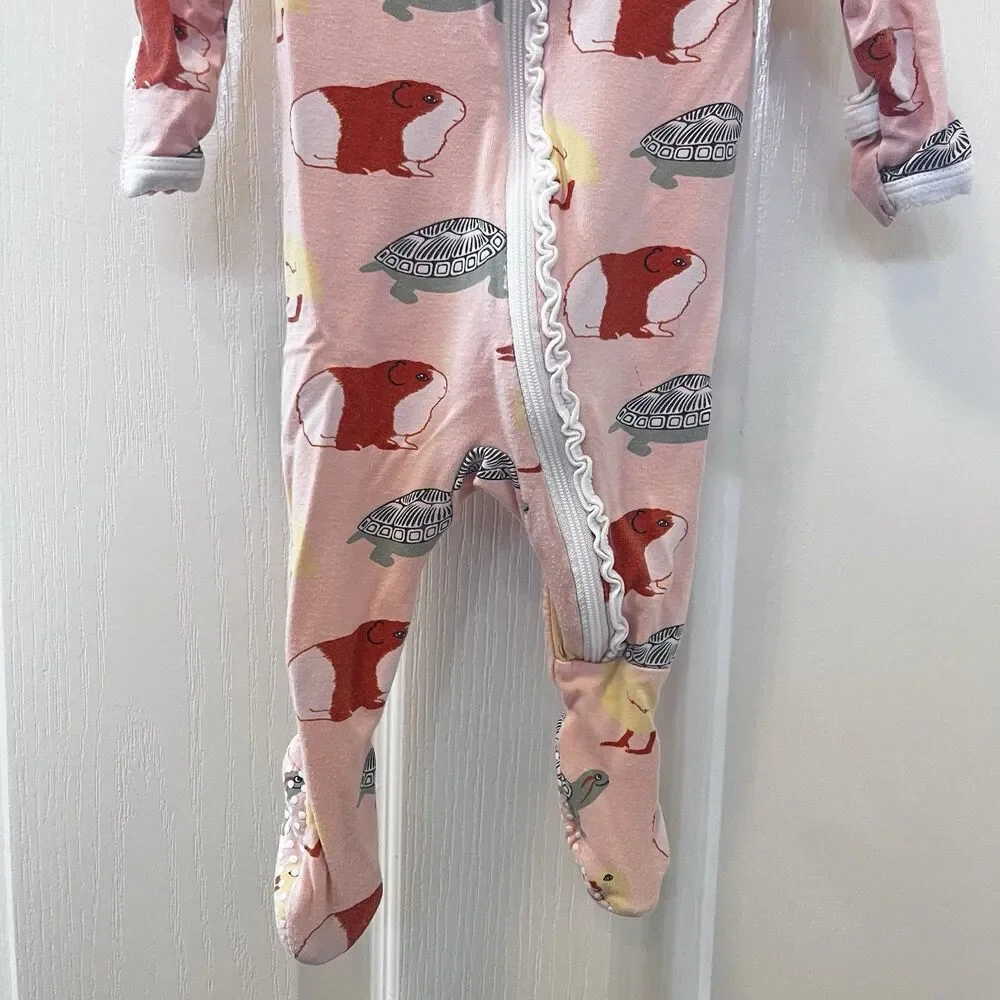 KicKee Pants Peach Blossom Pets Ruffle One Piece Footie Zippy Bamboo Newborn